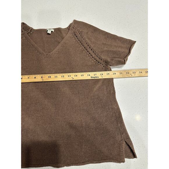 J Jill Women’s Short sleeve knit sweater Tan LP Linen blend Lightweight casual - Picture 6 of 7